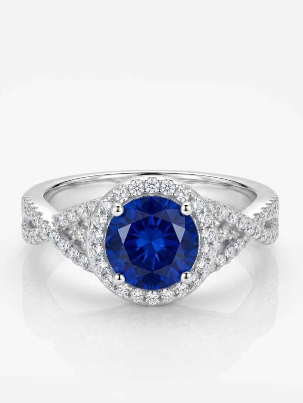 Round Blue Sapphire Halo Ring - 925 Sterling Silver Charmed Aroma